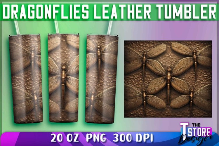 Dragonflies Leather Tumblers Wrap 20 oz. | PNG Sublimation example image 1