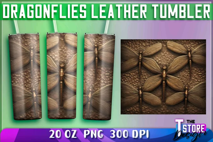 Dragonflies Leather Tumblers Wrap 20 oz. | PNG Sublimation