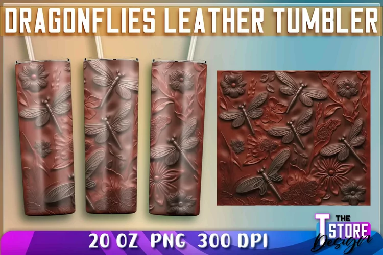 Dragonflies Leather Tumblers Wrap 20 oz. | PNG Sublimation