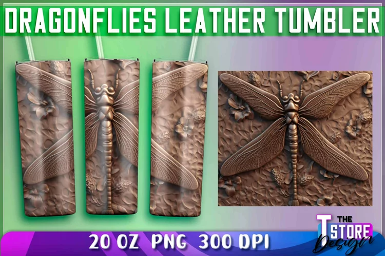 Dragonflies Leather Tumblers Wrap 20 oz. | PNG Sublimation