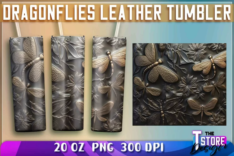 Dragonflies Leather Tumblers Wrap 20 oz. | PNG Sublimation