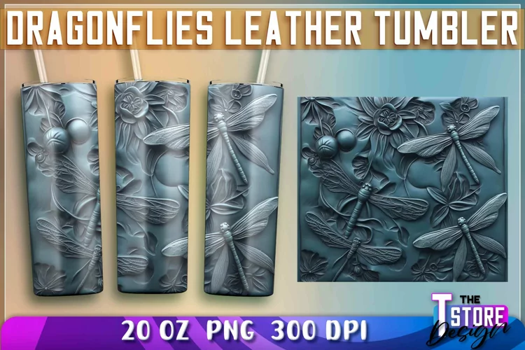 Dragonflies Leather Tumblers Wrap 20 oz. | PNG Sublimation