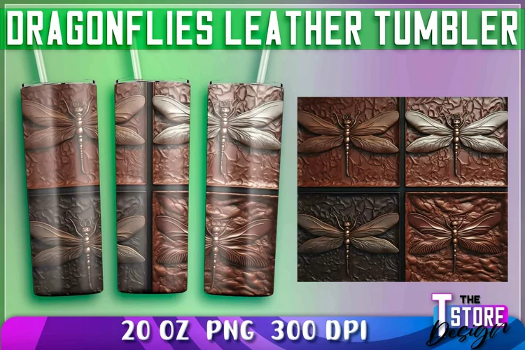 Dragonflies Leather Tumblers Wrap 20 oz. | PNG Sublimation