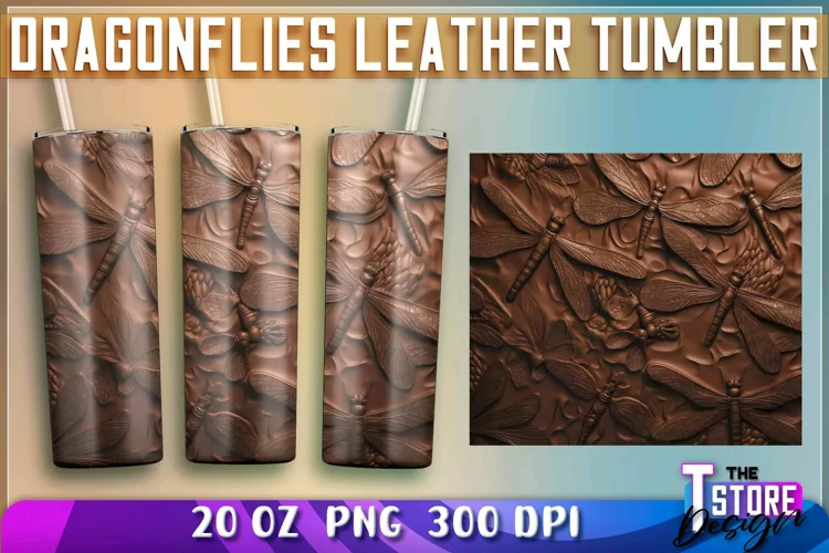 Dragonflies Leather Tumblers Wrap 20 oz. | PNG Sublimation