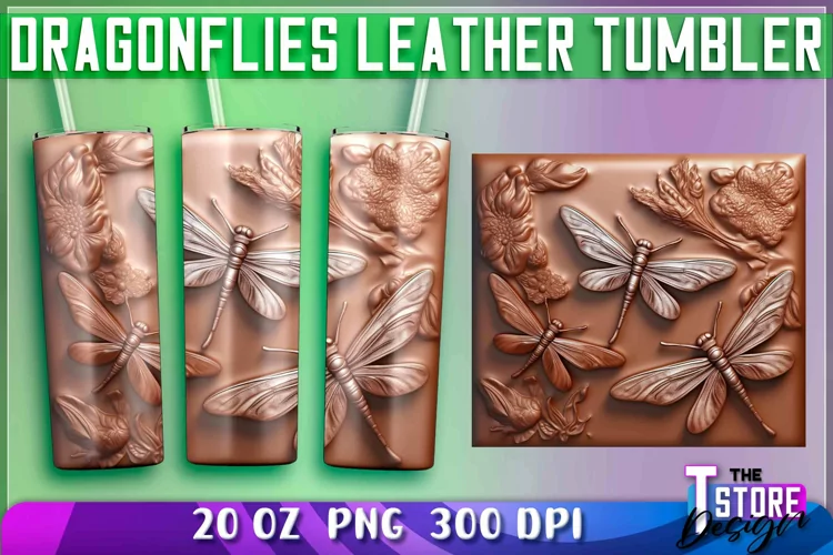 Dragonflies Leather Tumblers Wrap 20 oz. | PNG Sublimation
