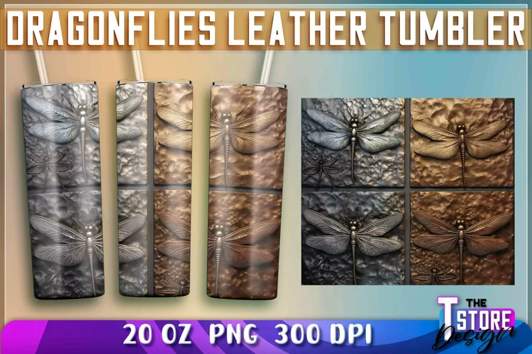 Dragonflies Leather Tumblers Wrap 20 oz. | PNG Sublimation