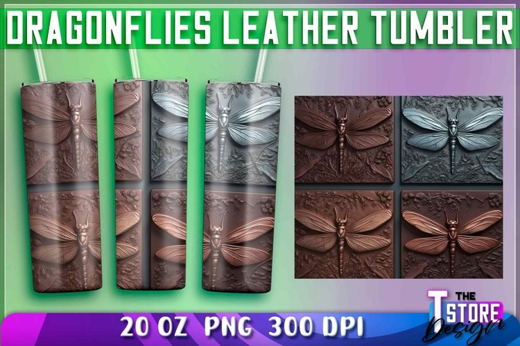 Dragonflies Leather Tumblers Wrap 20 oz. | PNG Sublimation example image 1