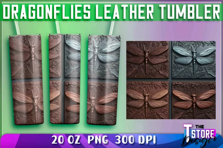 Dragonflies Leather Tumblers Wrap 20 oz. | PNG Sublimation