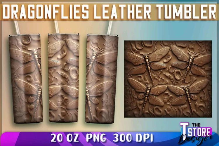 Dragonflies Leather Tumblers Wrap 20 oz. | PNG Sublimation