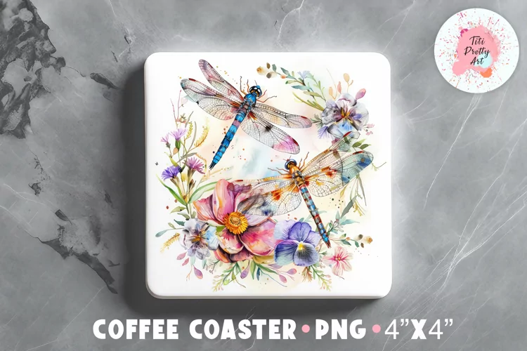 Square Coaster Dragonflies Sublimation Design Png