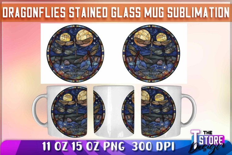 Dragonflies Stained Glass Mug Sublimation | 11 oz 15 oz Mug