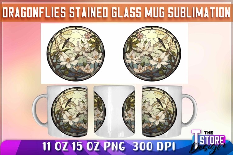 Dragonflies Stained Glass Mug Sublimation | 11 oz 15 oz Mug