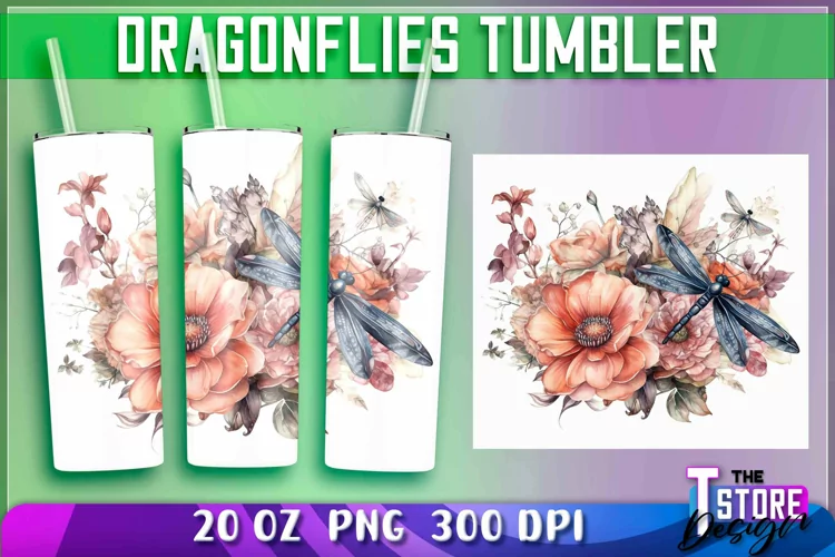 Dragonflies Tumbler Wrap|Dragonflies 20 oz PNG Design