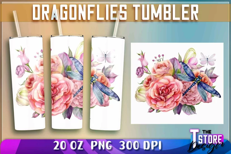 Dragonflies Tumbler Wrap|Dragonflies 20 oz PNG Design