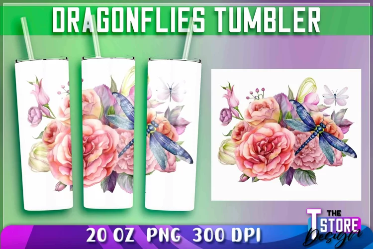 Dragonflies Tumbler Wrap|Dragonflies 20 oz PNG Design
