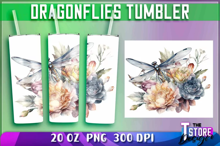Dragonflies Tumbler Wrap|Dragonflies 20 oz PNG Design