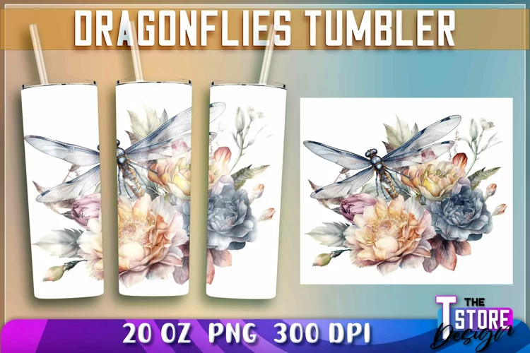 Dragonflies Tumbler Wrap|Dragonflies 20 oz PNG Design
