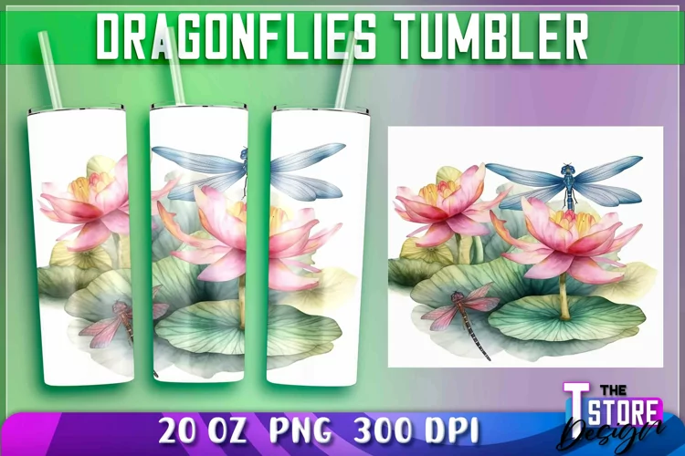 Dragonflies Tumbler Wrap|Dragonflies 20 oz PNG Design