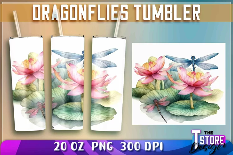 Dragonflies Tumbler Wrap|Dragonflies 20 oz PNG Design