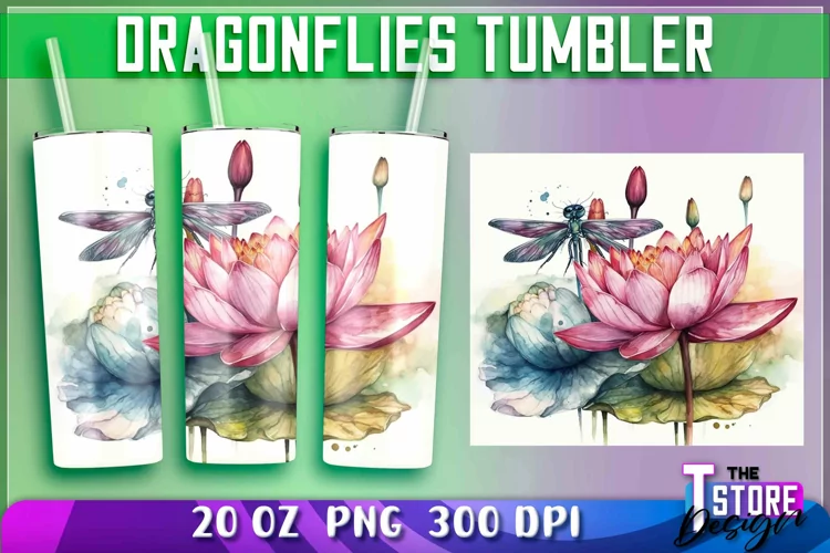 Dragonflies Tumbler Wrap|Dragonflies 20 oz PNG Design