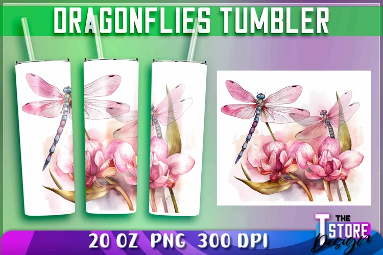 Dragonflies Tumbler Wrap|Dragonflies 20 oz PNG Design