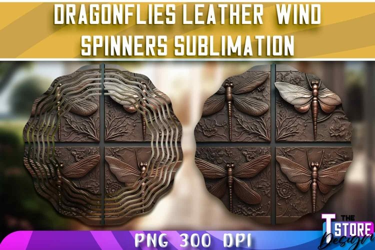 Dragonflies Leather Wind Spinners Sublimation | PNG Design example image 1