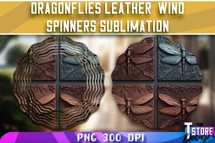 Dragonflies Leather Wind Spinners Sublimation | PNG Design example image 1