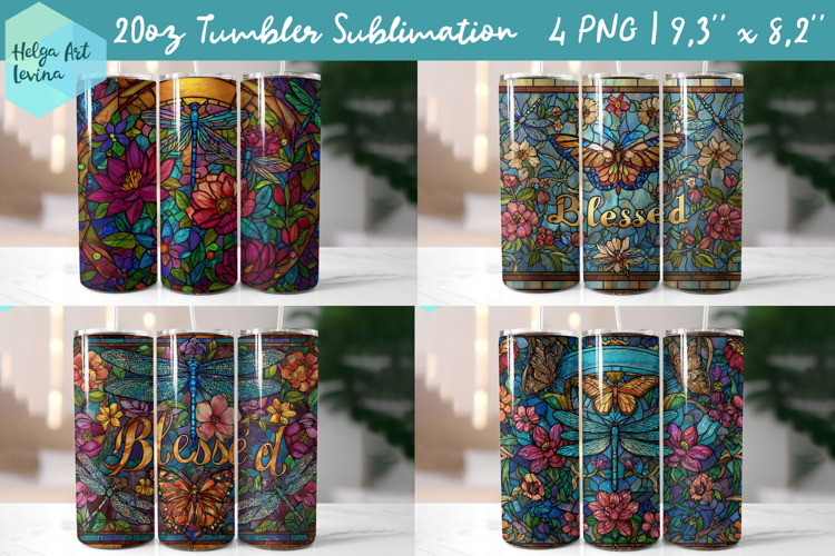20 OZ Skinny Tumbler Sublimation | dragonflies PNG