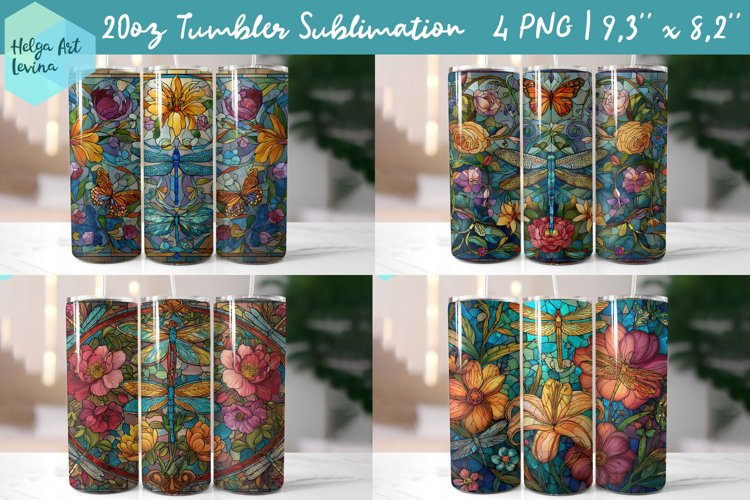 20 OZ Skinny Tumbler Sublimation | dragonflies PNG