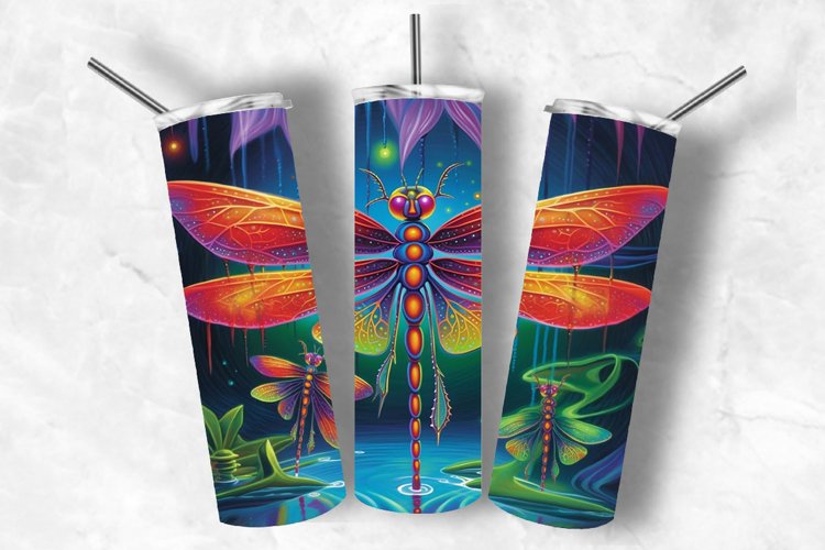 Dragonflies Colorful Tumbler 20 oz Skinny Tumbler Design