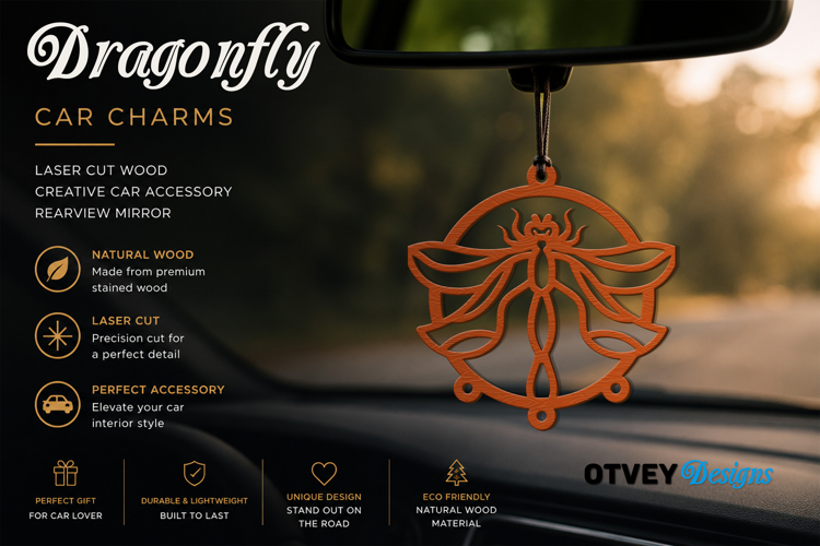 Dragonfly Car Charms laser Cut Wood Creative Car Accessory