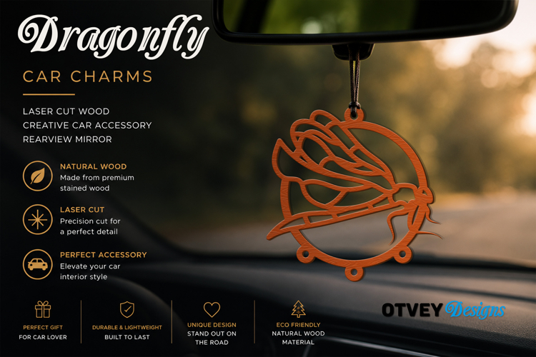 Dragonfly Car Charms laser Cut Wood Creative Car Accessory