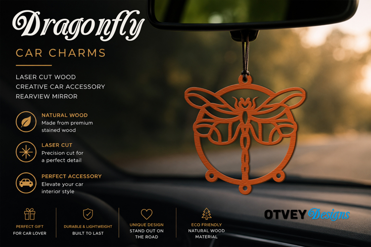 Dragonfly Car Charms laser Cut Wood Creative Car Accessory
