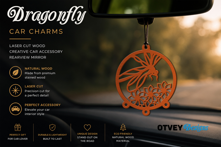 Dragonfly Car Charms laser Cut Wood Creative Car Accessory