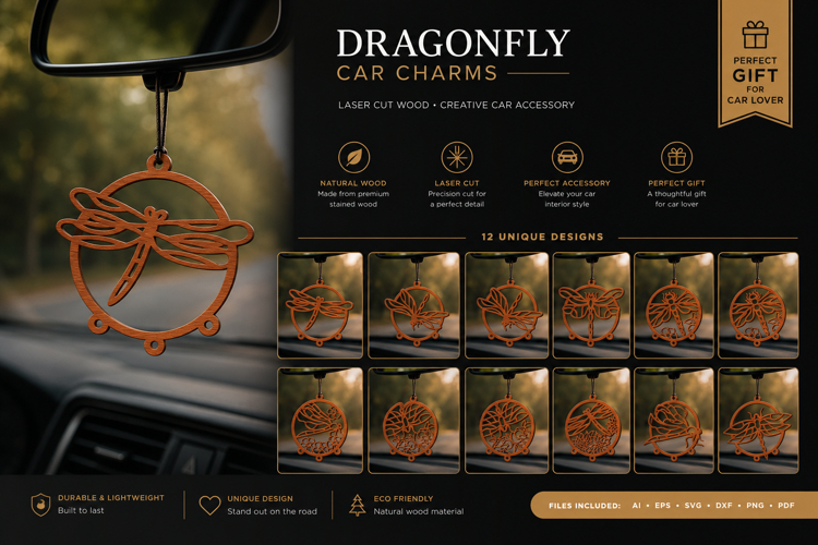 Dragonfly Car Charms laser Cut Wood Creative BUNDLES