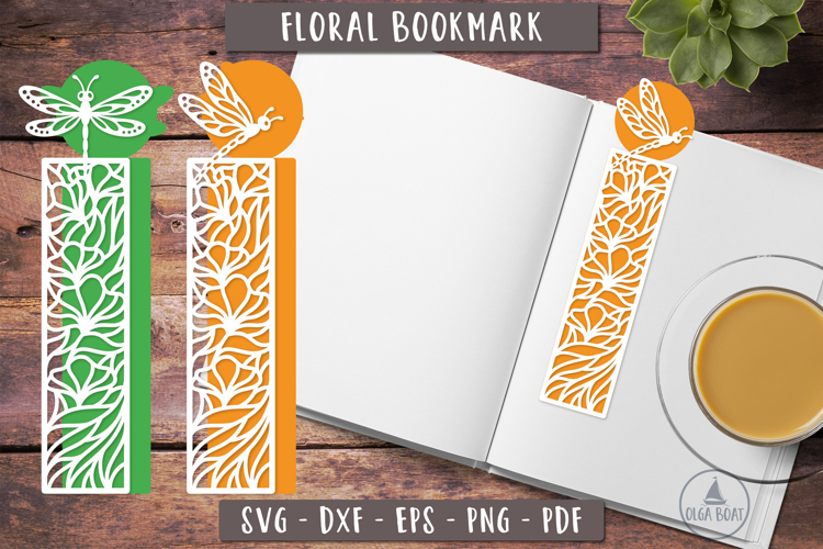 Dragonfly Floral Bookmark SVG Layered design