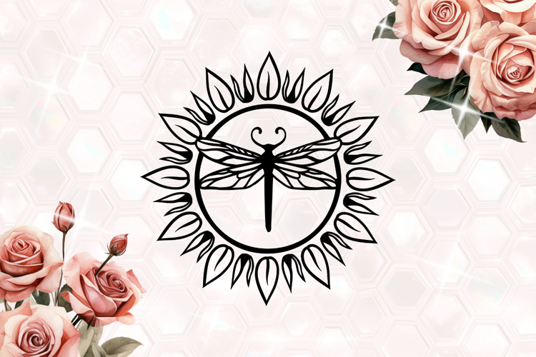 Dragonfly Floral Sun SVG