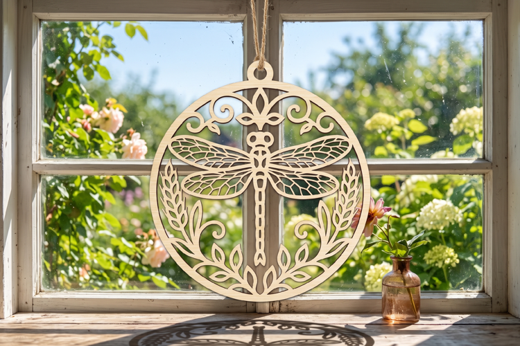 Dragonfly Floral Wooden Ornament Design, Dragonfly Ornament