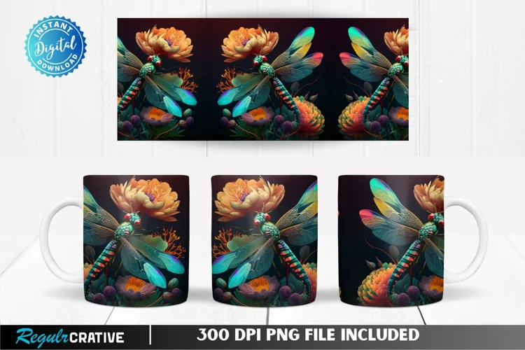 Dragonfly Flowers Colorful 11 & 15 Oz Mug Sublimation