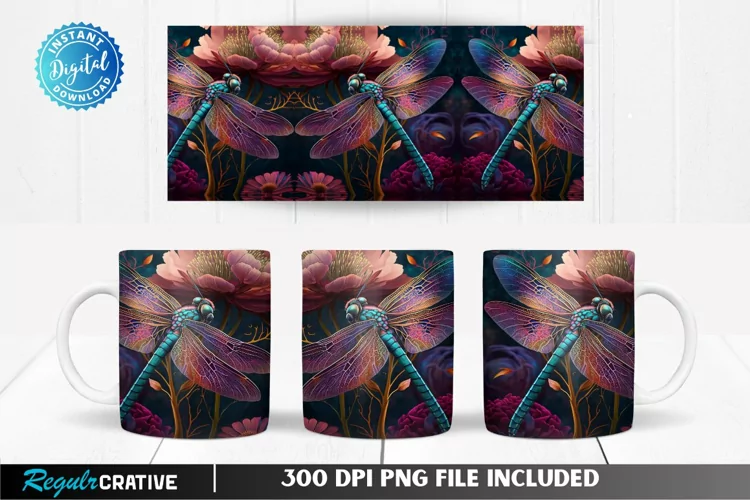 Dragonfly Flowers Colorful 11 & 15 Oz Mug Sublimation