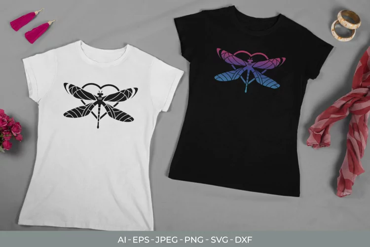 Dragonfly in Heart with Gradient Color SVG