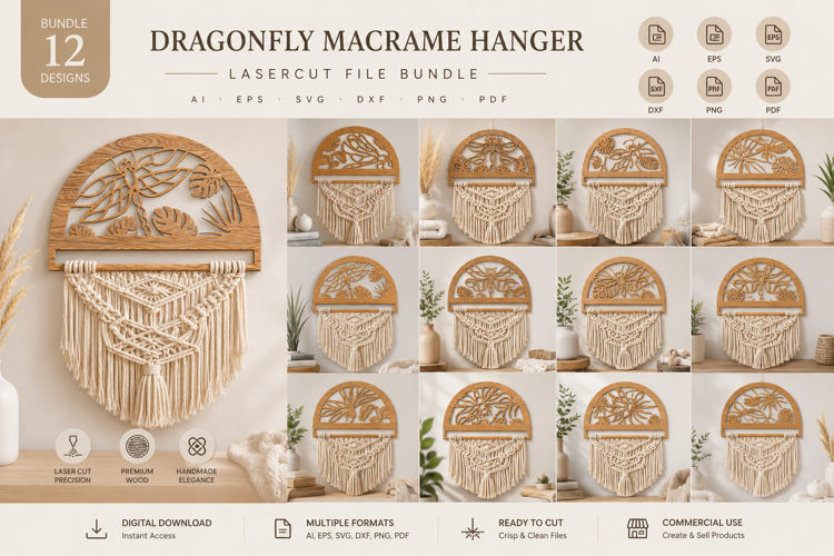 Dragonfly Macrame Hanger Lasercut BUNDLES