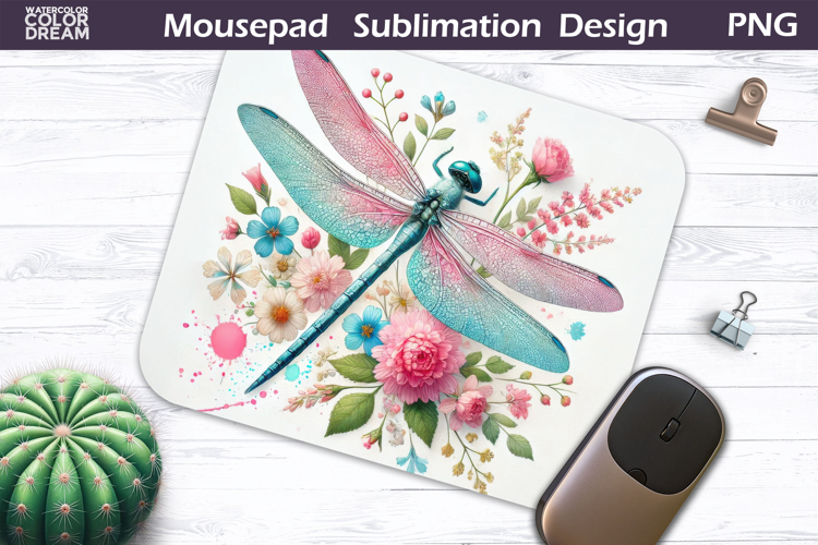 Dragonfly Mousepad | Pastel Dragonfly Floral Sublimation