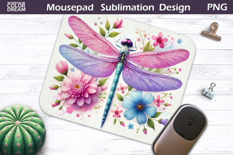 Dragonfly Mousepad | Pastel Dragonfly Floral Sublimation
