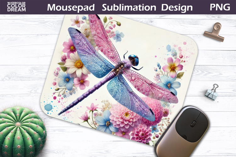 Dragonfly Mousepad | Pastel Dragonfly Floral Sublimation