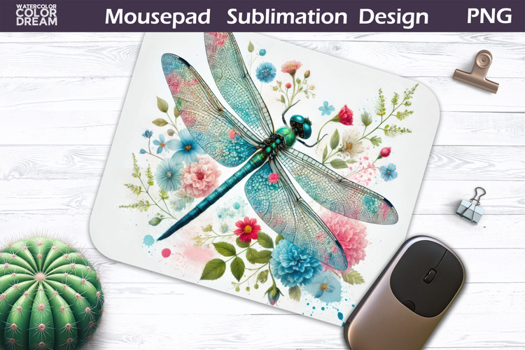 Dragonfly Mousepad | Pastel Dragonfly Floral Sublimation