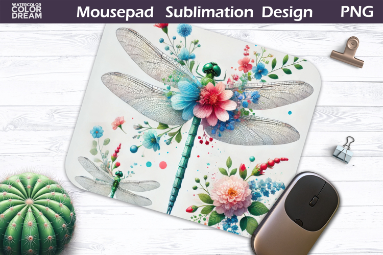 Dragonfly Mousepad | Pastel Dragonfly Floral Sublimation