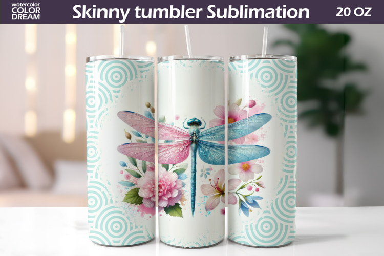 Dragonfly Floral Tumbler Wrap | Floral Tumbler Sublimation