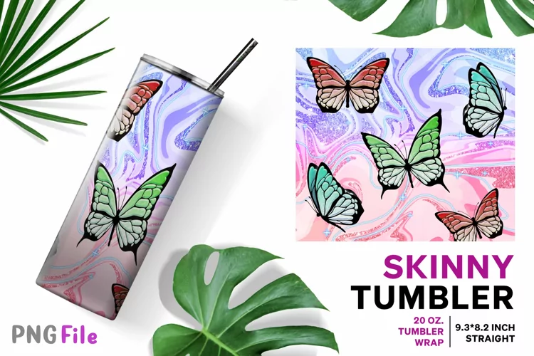 Butterfly Glitter Sublimation for 20 oz Straight Tumbler