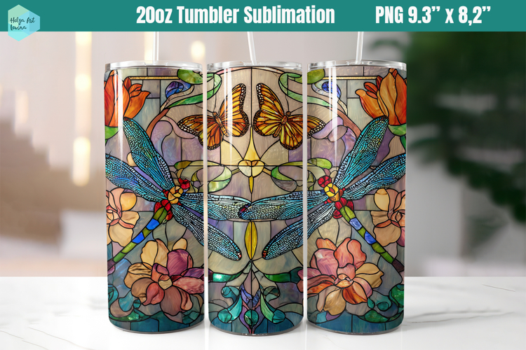 20 OZ Skinny Tumbler Sublimation | dragonflies PNG